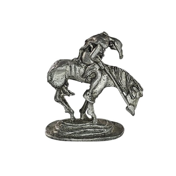 Vintage Pewter End Of Trail Native American Warrior On Horse Figurine - Picture 1 of 8